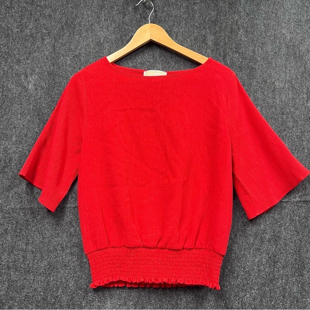 MICHAEL KORS Woman's Smocked Elbow-Sleeve Top,  Size Small
